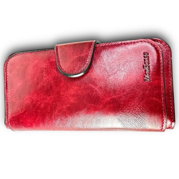 MenSense Burgandy Genuine Leather Wallet Card Slots ID Window NIP Versatile - Picture 1 of 11